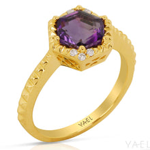 Load image into Gallery viewer, Hexagon Amethyst Ring with Diamond Accents - Yellow Gold