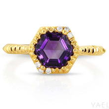 Load image into Gallery viewer, Hexagon Amethyst Ring with Diamond Accents - Yellow Gold