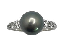 Load image into Gallery viewer, Mikimoto Black Pearl Ring with Diamond Accents - White Gold