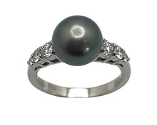 Load image into Gallery viewer, Mikimoto Black Pearl Ring with Diamond Accents - White Gold