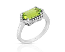 Load image into Gallery viewer, Hexagon Shaped Peridot Ring with Diamond Accents - White Gold