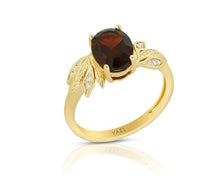 Load image into Gallery viewer, Garnet Ring with Leaf Design - Yellow Gold
