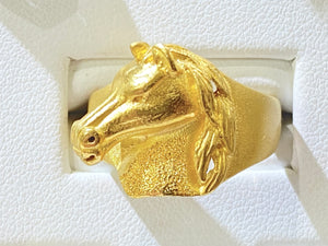 Horse Head Ring with Satin Texture Shank - Yellow Gold