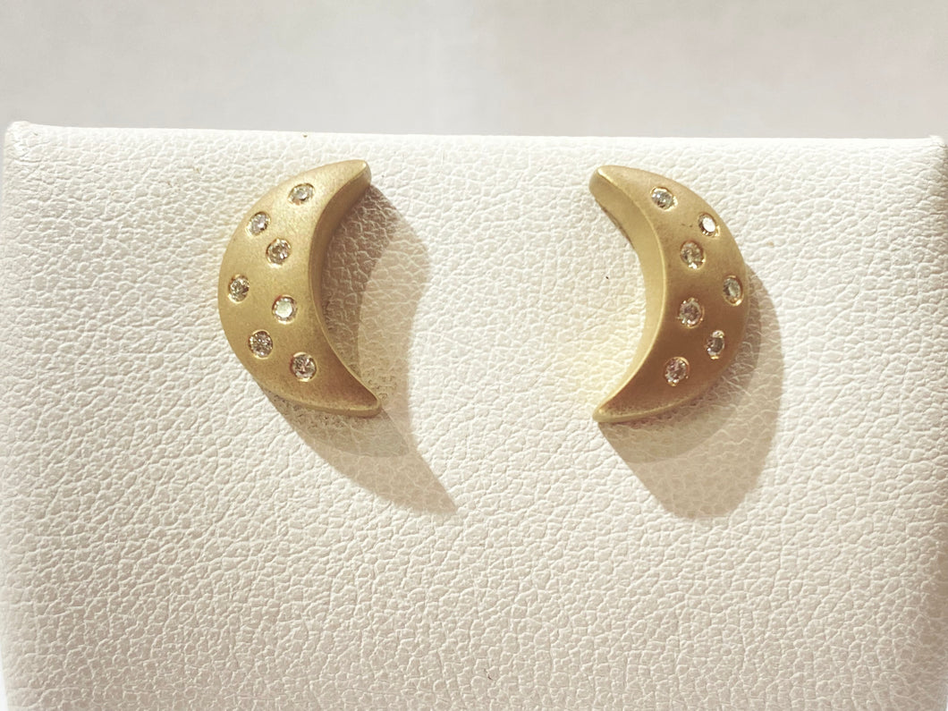 Moonlight Stud Earrings w/Diamonds - Yellow Gold