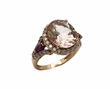 Load image into Gallery viewer, Morganite Ring with Pave Diamond Halo and Purple Sapphire Accents - Rose Gold