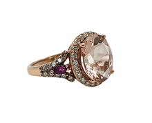 Load image into Gallery viewer, Morganite Ring with Pave Diamond Halo and Purple Sapphire Accents - Rose Gold