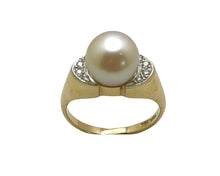 Load image into Gallery viewer, Mid-Century Pearl Ring with Diamonds - Two Tone