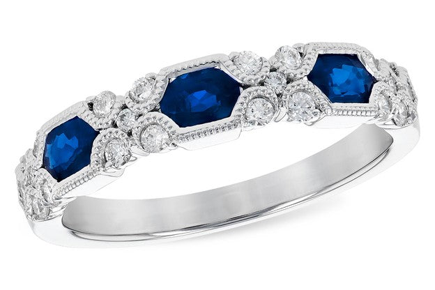 Sapphire Art Deco Style Ring w/ Diamond Accents - White Gold