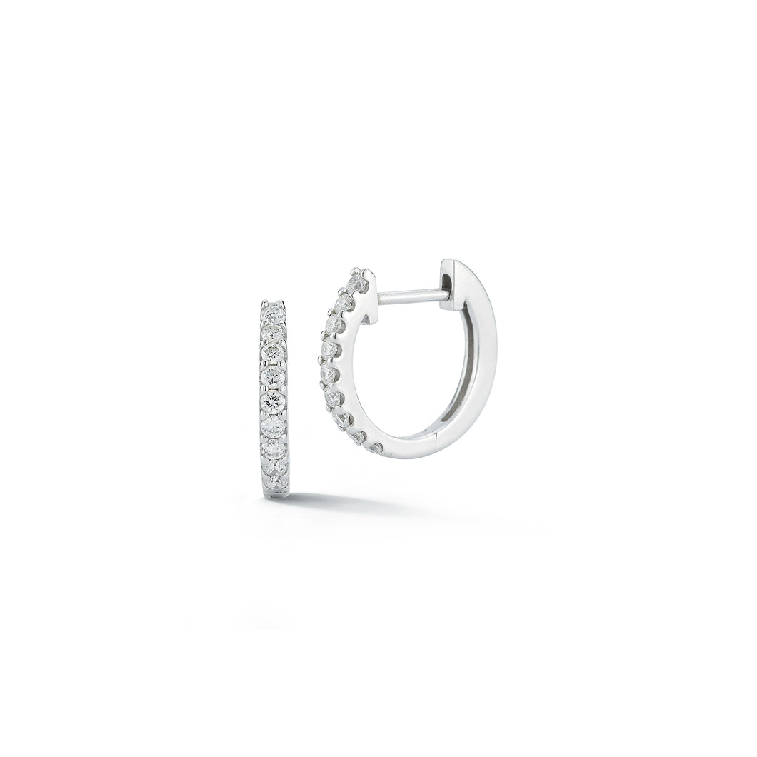 Extra-Small Huggie Style Pave Diamond Hoop Earrings - White Gold