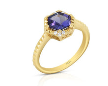 Load image into Gallery viewer, Hexagon Tanzanite Ring with Diamond Accents - Yellow Gold