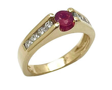 Load image into Gallery viewer, Ruby Ring with Channel Set Diamonds - Yellow Gold