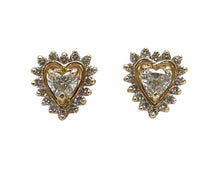 Load image into Gallery viewer, Diamond Heart Earrings with Diamond Halo - Yellow Gold