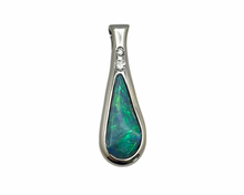 Load image into Gallery viewer, Boulder Opal Bezel Set Pendant with Diamond Accents - White Gold
