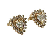 Load image into Gallery viewer, Diamond Heart Earrings with Diamond Halo - Yellow Gold