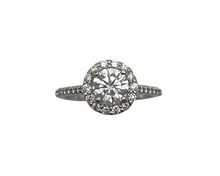Load image into Gallery viewer, 1.00ct Round Cut Diamond Halo Ring with Diamond Accented Band - White Gold