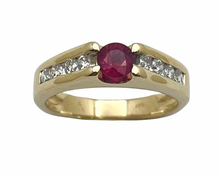Load image into Gallery viewer, Ruby Ring with Channel Set Diamonds - Yellow Gold