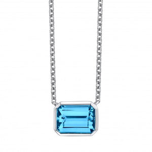 Blue Topaz Bezel Necklace - White Gold