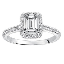 Load image into Gallery viewer, 0.96ctw Emerald Cut Diamond Halo Ring - White Gold