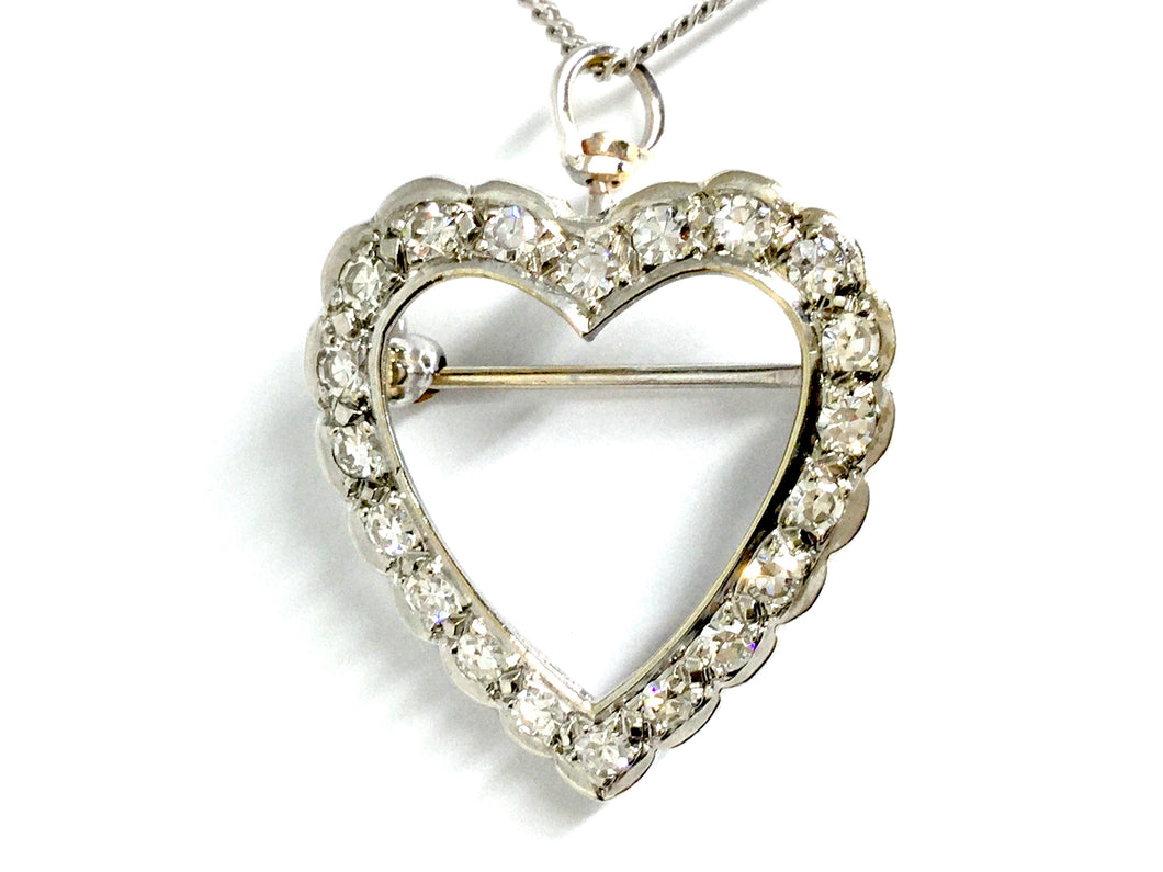 Heart Design Diamond Pendant/Brooch - White Gold