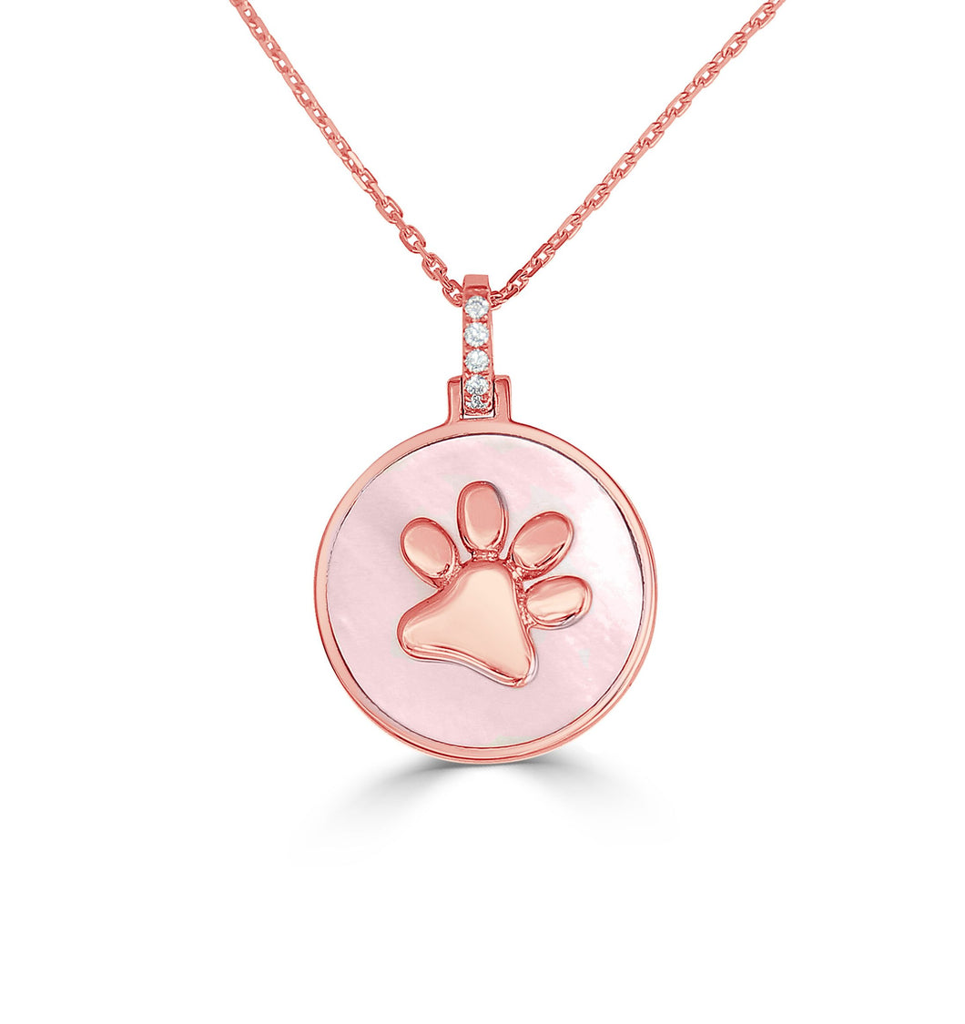 Paw Pendant w/ Diamonds and Mother of Pearl - Rose Gold
