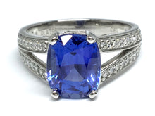 Load image into Gallery viewer, 3.43ct Sapphire Ring w/ Diamond Split Shank - Platinum
