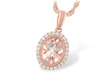 Load image into Gallery viewer, Morganite Bezel Pendant w/ Diamond Halo - Rose Gold
