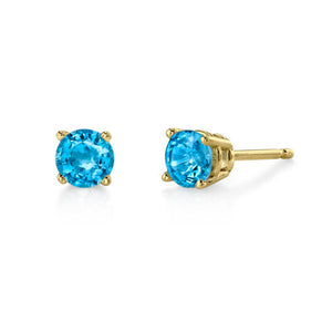 Blue Topaz Stud Earrings 6.0mm - Yellow Gold