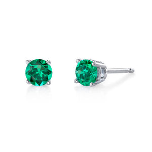 Emerald Stud Earrings 4mm - White Gold