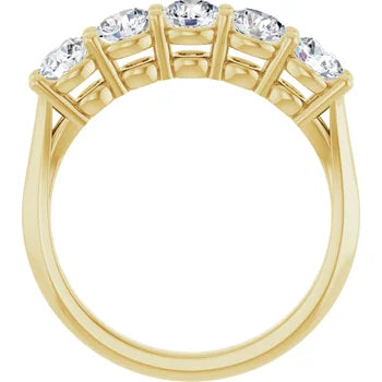1.24ctw 5 diamond band with split shank - Yellow Gold
