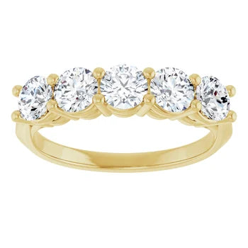 1.24ctw 5 diamond band with split shank - Yellow Gold