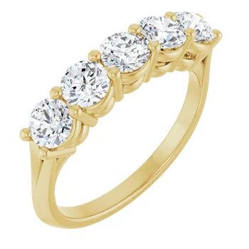 1.24ctw 5 diamond band with split shank - Yellow Gold