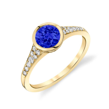 Sapphire Pave Diamond Ring with Bezel Setting - Yellow Gold