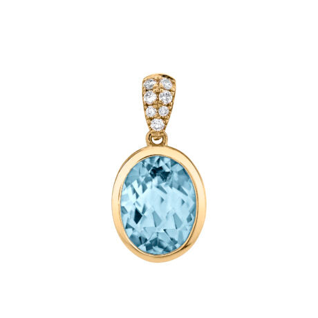 Aquamarine Pendant with Pave Diamond Accented Bail - Yellow Gold