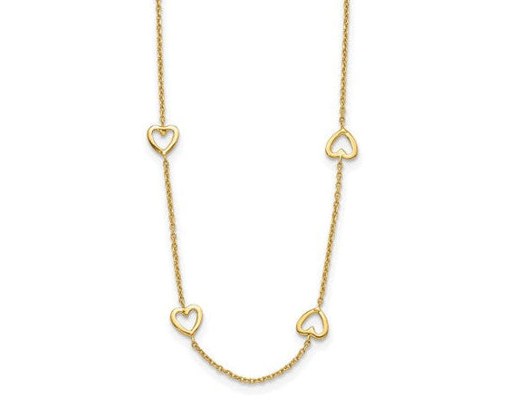 Heart Station Necklace - Yellow Gold