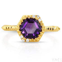 Load image into Gallery viewer, Hexagon Amethyst Ring with Accenting Diamonds - Yellow Gold
