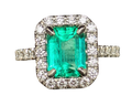 2.94ct Colombian Origin Emerald Ring with Diamond Halo and Accented Shank - Platinum