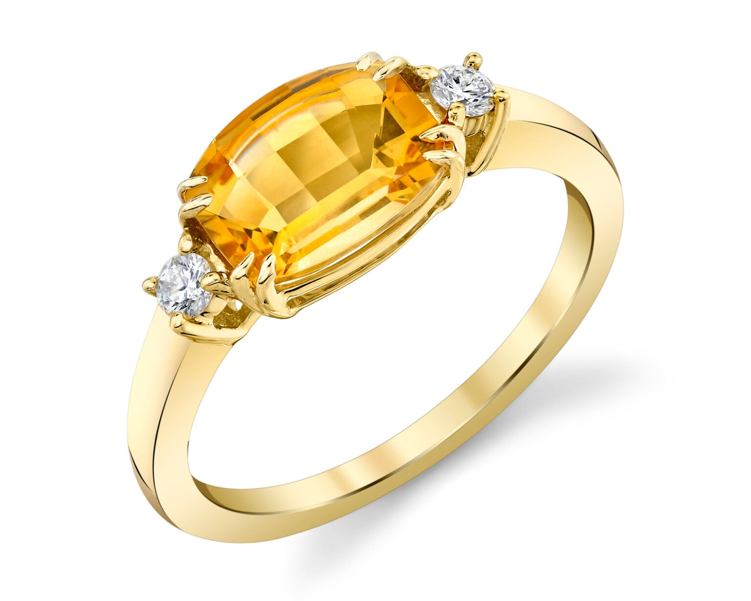 Citrine Ring with Diamond Accents - Yellow Gold