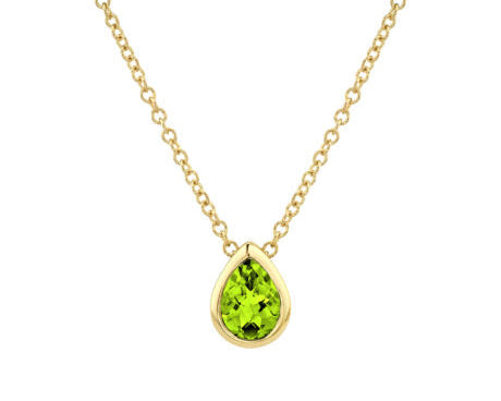 Pear Shaped Peridot Necklace - Yellow Gold