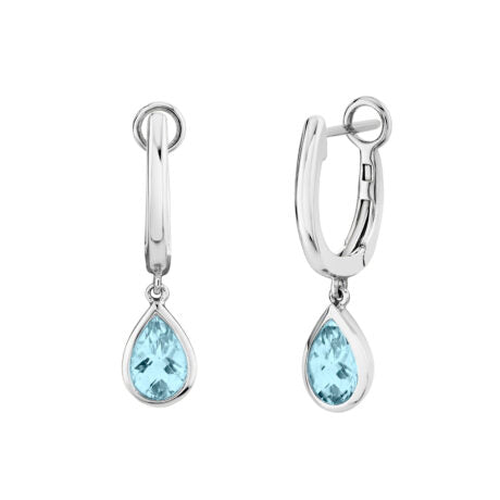 Aquamarine Bezel Set Drop Earrings - White Gold