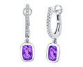 Amethyst Bezel Set Earrings with Diamond Accents - White Gold