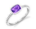 Amethyst Bezel Set Ring with Diamond Accents - White Gold