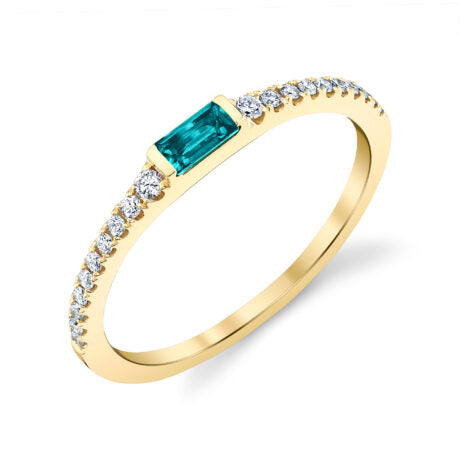 London Blue Topaz and Pave Diamond Band - Yellow Gold