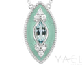 Aquamarine, Diamond, and Teal Enamel Necklace - White Gold