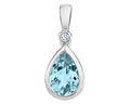 Pear Shaped Aquamarine Pendant with Diamond Accent - White Gold