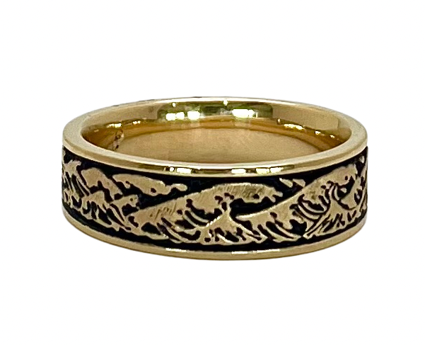 Wave Design Wedding Band Wide - Yellow Gold