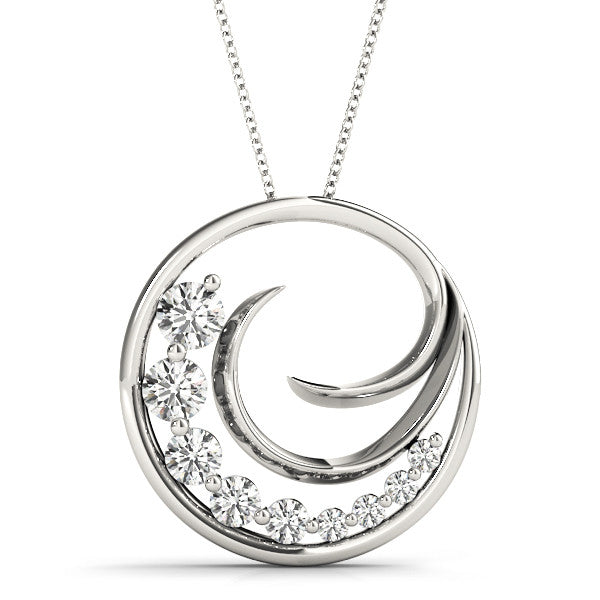 Journey/Wave Large Diamond Pendant - White Gold