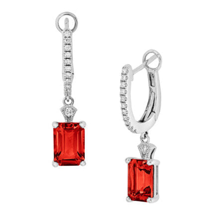 Garnet Dangle Earrings with Pave Diamonds - White Gold