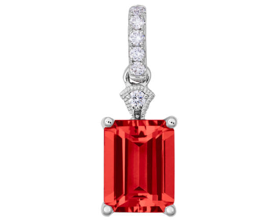 Emerald cut Garnet Pendant with Diamond Accents - White Gold