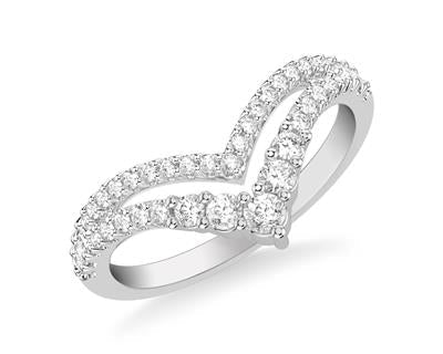 0.52ct Double V-Shape Pave Diamond Band - White Gold