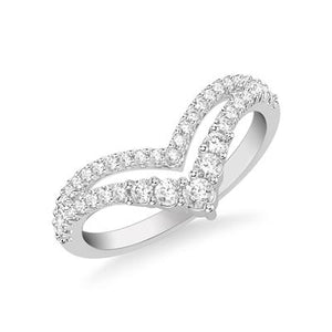 Double V-Shape Pave Diamond Band - White Gold